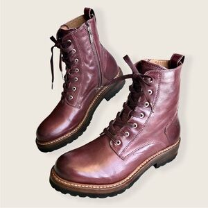 Frye Women's Burgundy Leather Combat Boots